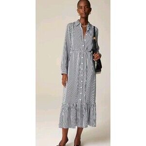 J.Crew Long Amelia Shirtdress Striped Drapey Viscose Twill CF659 Size XS NWT